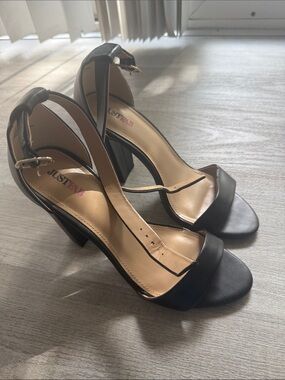 JustFab Black Open-Toe Ankle-Strap Block Heels